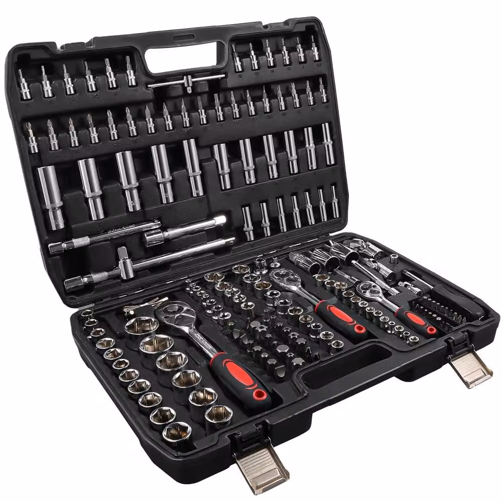 Kit di utensili - Set di chiavi a bussola e chiavi a cricchetto - 172 pezzi - Acciaio inossidabile - Punte per cacciaviti - Per riparazioni auto e uso domestico - Valigetta porta utensili