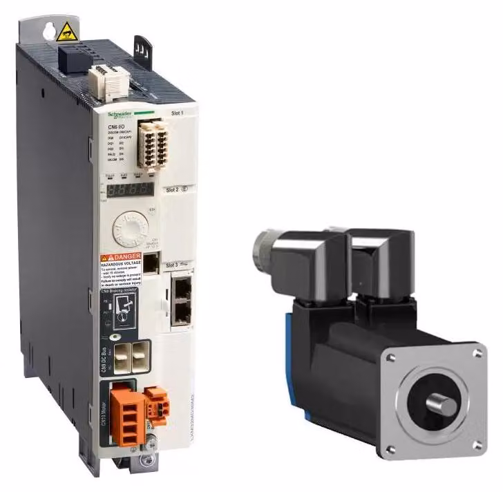 Servomotore Schneider Electric, Lexium BSH, 55 mm, 0,8 Nm, albero liscio IP65, Singelturn 128 P/U, 2xM23 ad angolo, freno BSH0552T21F2A