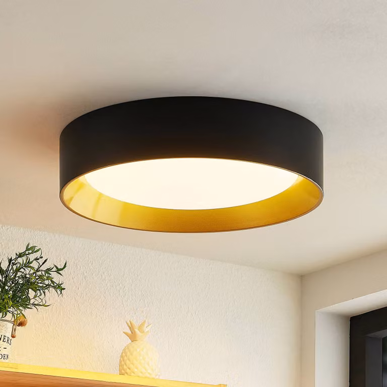 Plafoniera a LED Kambia Lindby, Nero, Soggiorno / Sala da pranzo, Alluminio, Moderno, Plafoniera LED