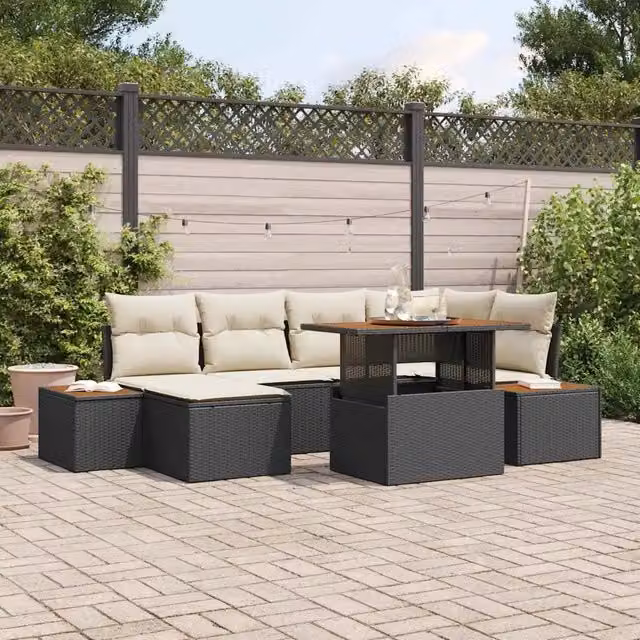 Set Divano da Giardino 7 pz Nero polyrattan 3350084