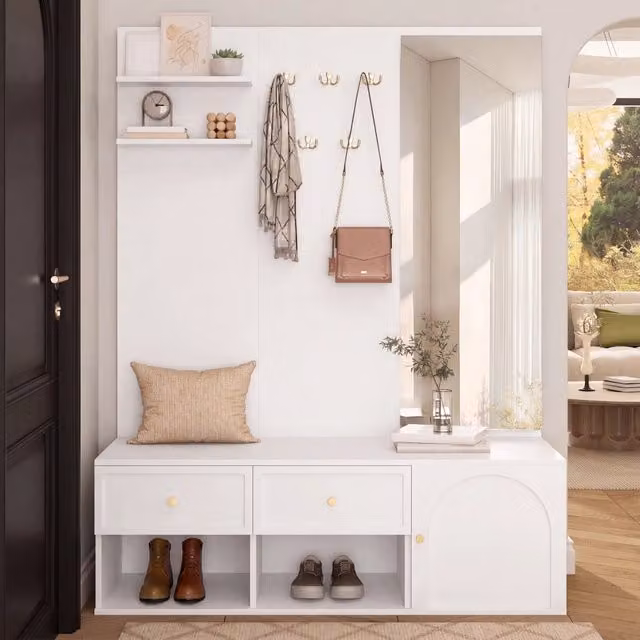 Armadio per ingresso REDOM bianco moderno in legno L: 120 cm, P: 35 cm, H: 159 cm