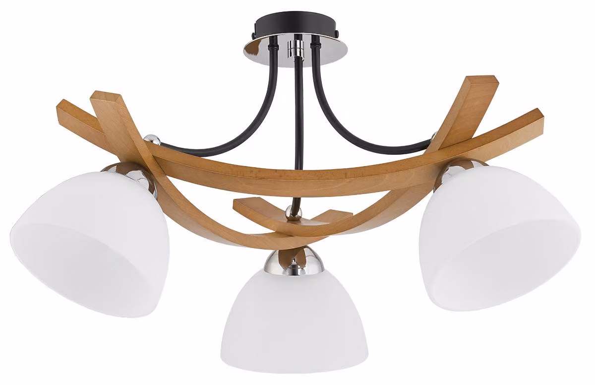 Lampada da soffitto JONA bianco-nero-cromata 3xE27x15W in legno, dimensioni: 30x44x44 cm, IP20, Alfa