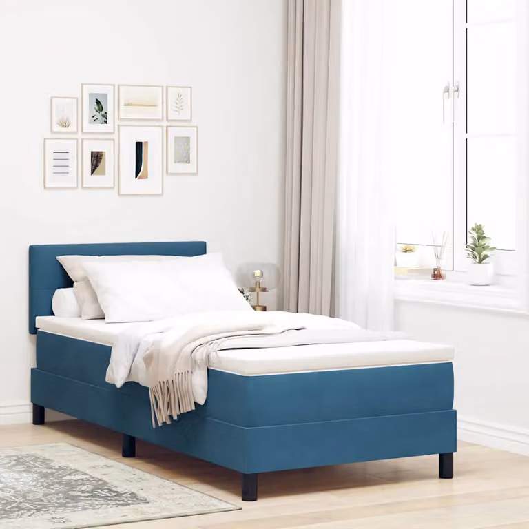 Letto a molle con illuminazione LED vidaXL in velluto blu, L/P: 90 x 190 cm