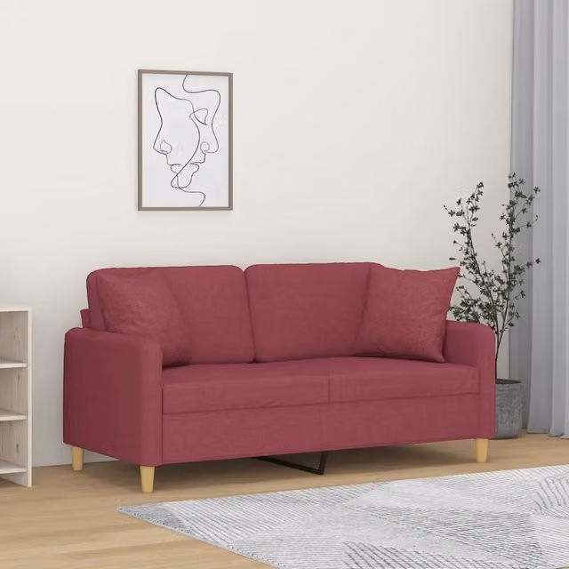 Divano a 2 posti moderno vidaXL in tessuto rosso con cuscini e struttura in metallo – 1