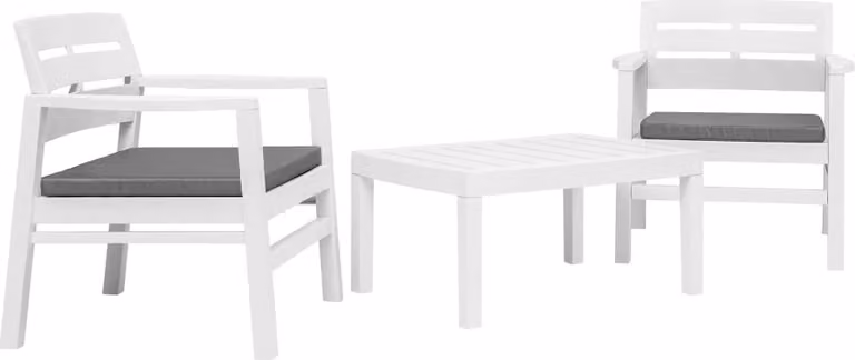 The Living Store Set da pranzo da giardino 3 pezzi in plastica bianca
