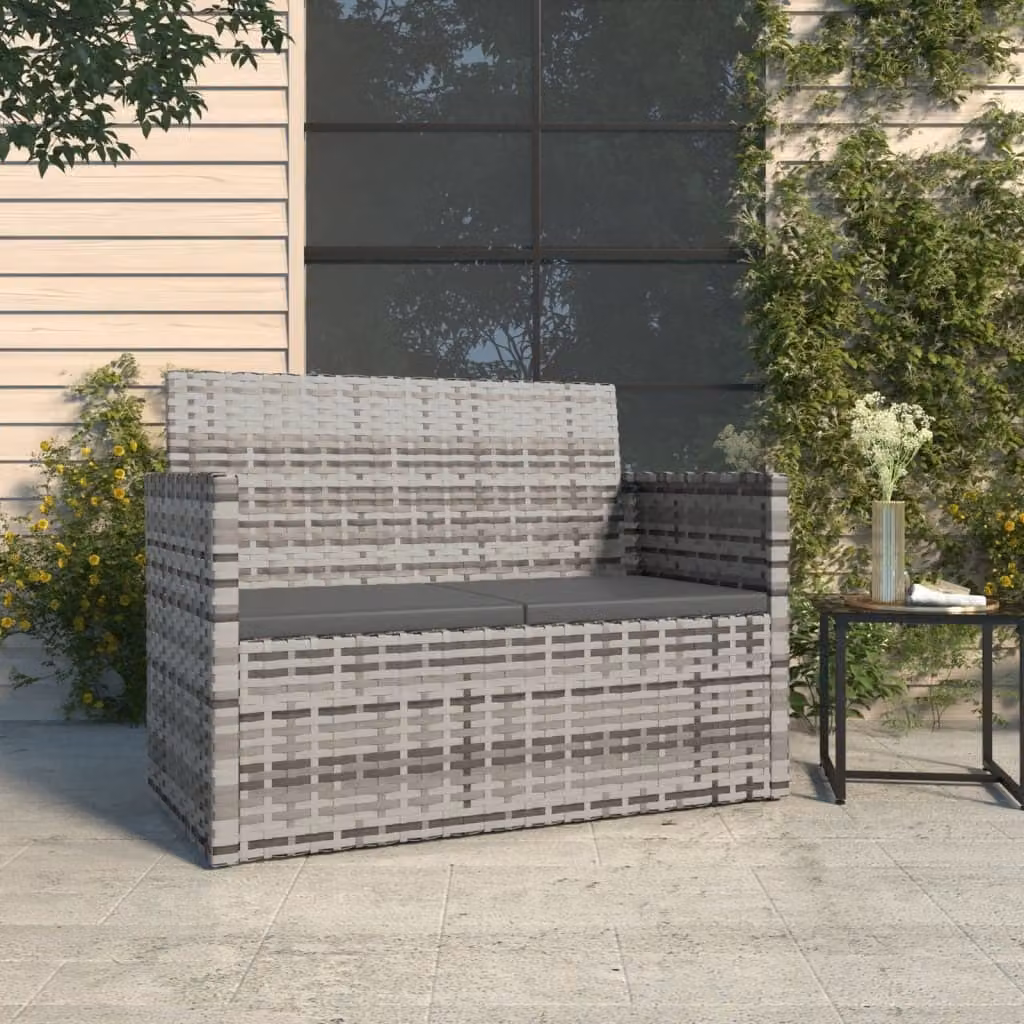 The Living Store Panca da giardino con cuscini Grigio 105 cm Poly Rattan