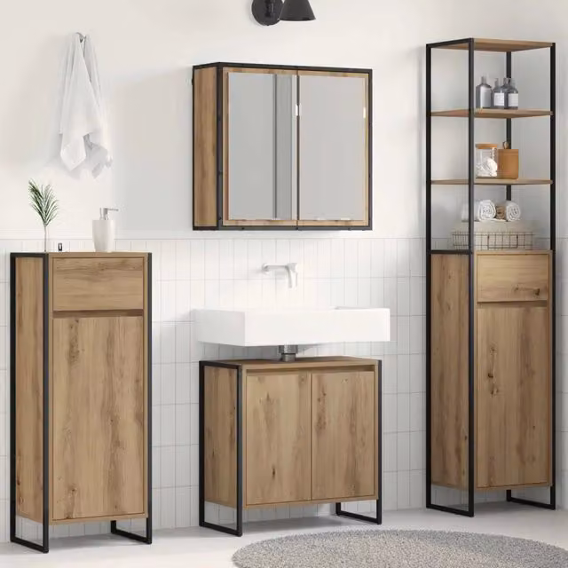 Set di mobili per il bagno 4 pz Rovere artigianale 3403057