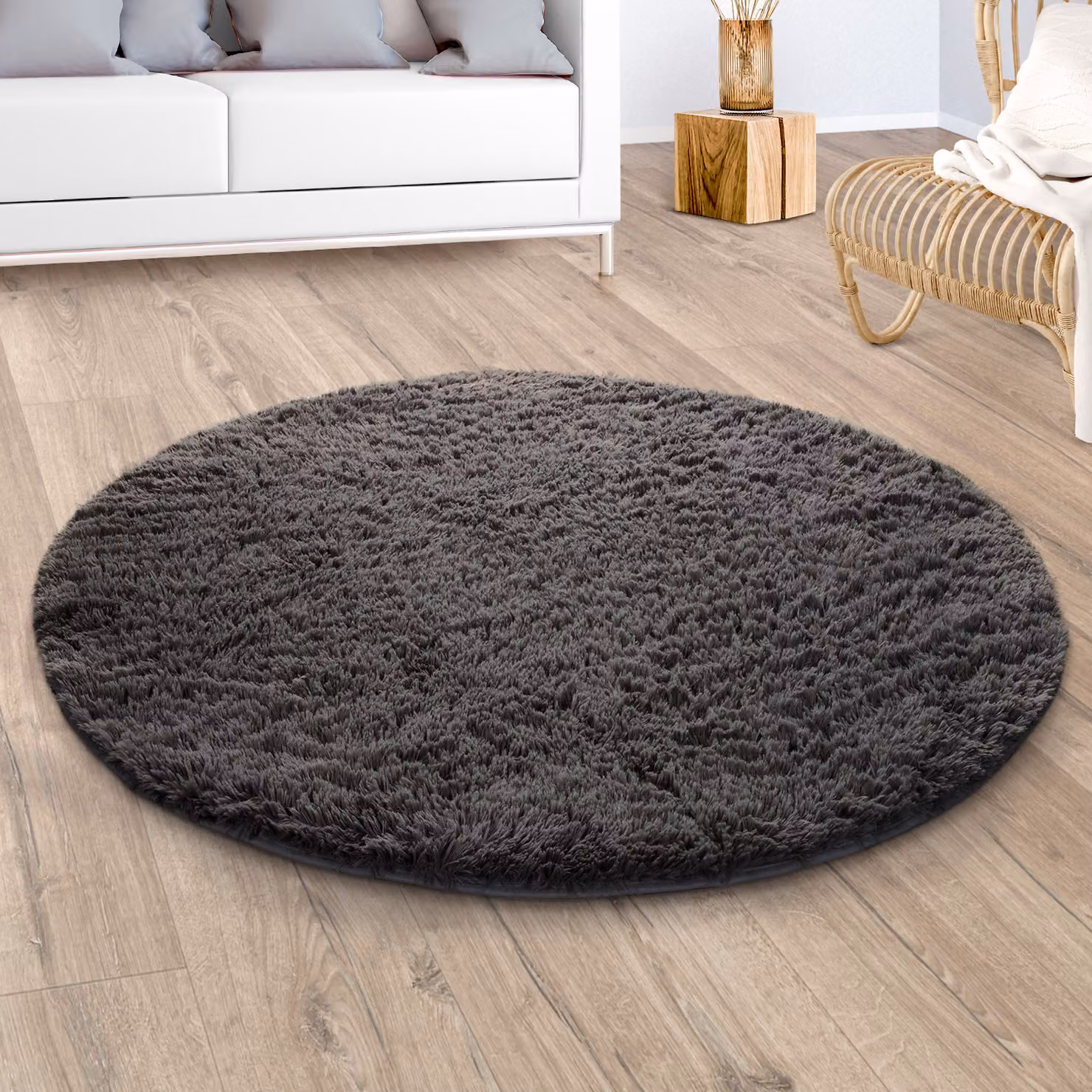 Tappeto rotondo a pelo alto Silvana antracite Diametro: 80 cm – 2