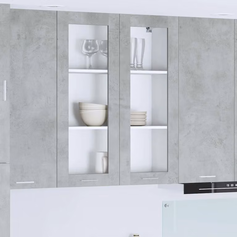 Armadio pensile da cucina moderno vidaXL con ante in vetro, Grigio, L 80 x P 31 x H 100 cm