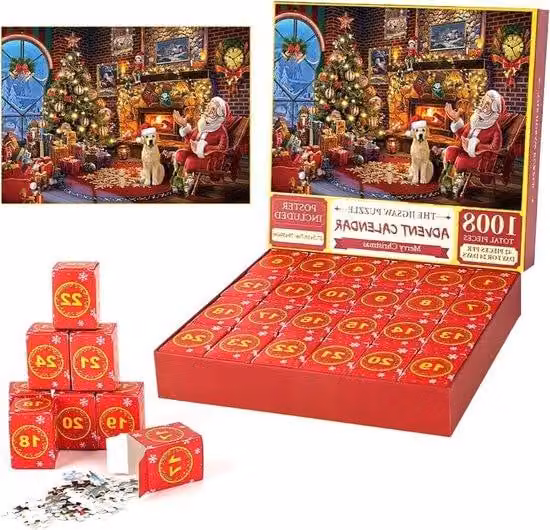 Puzzle a incastro per famiglie, dimensioni 70 x 50 cm - Calendario dell'Avvento 2024 con 24 giorni - 1008 pezzi - Regalo a tema natalizio - Adatto a adulti e bambini, ragazzi e ragazze, uomini e donne.
