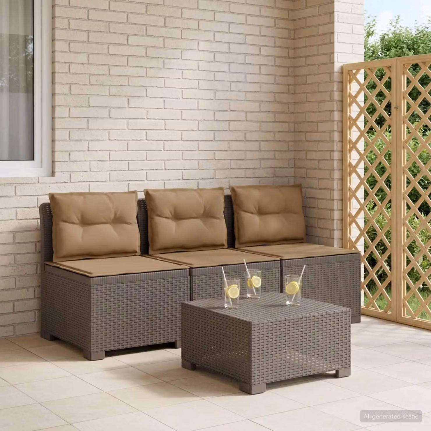 Divano da giardino a 3 posti vidaXL con cuscini in look rattan e rivestimenti rimovibili resistente ai raggi UV