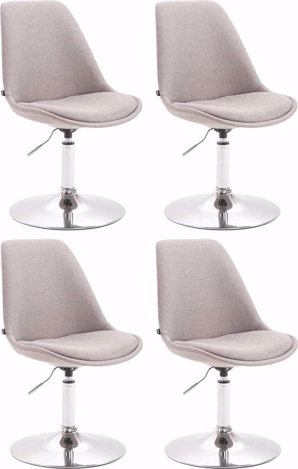Set di 4 sedie da pranzo Maverick, rivestite in tessuto, girevoli e con schienale regolabile in altezza, colore grigio, struttura cromata