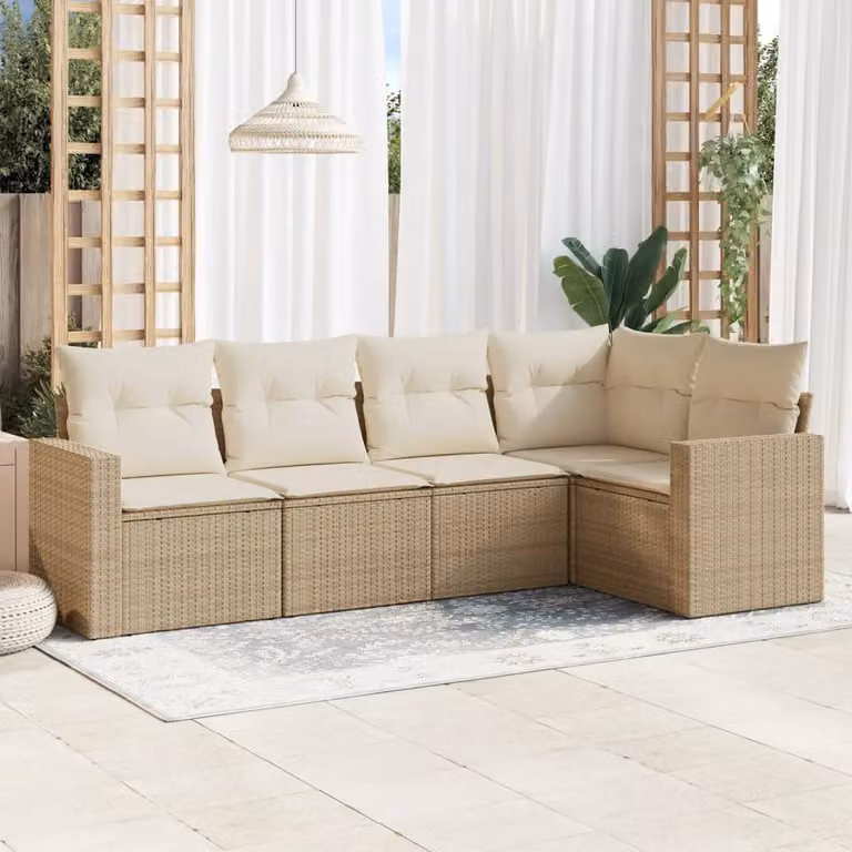 Set Divano da Giardino vidaXL a Forma di L in Polyrattan con Cuscini Beige e Struttura in Metallo