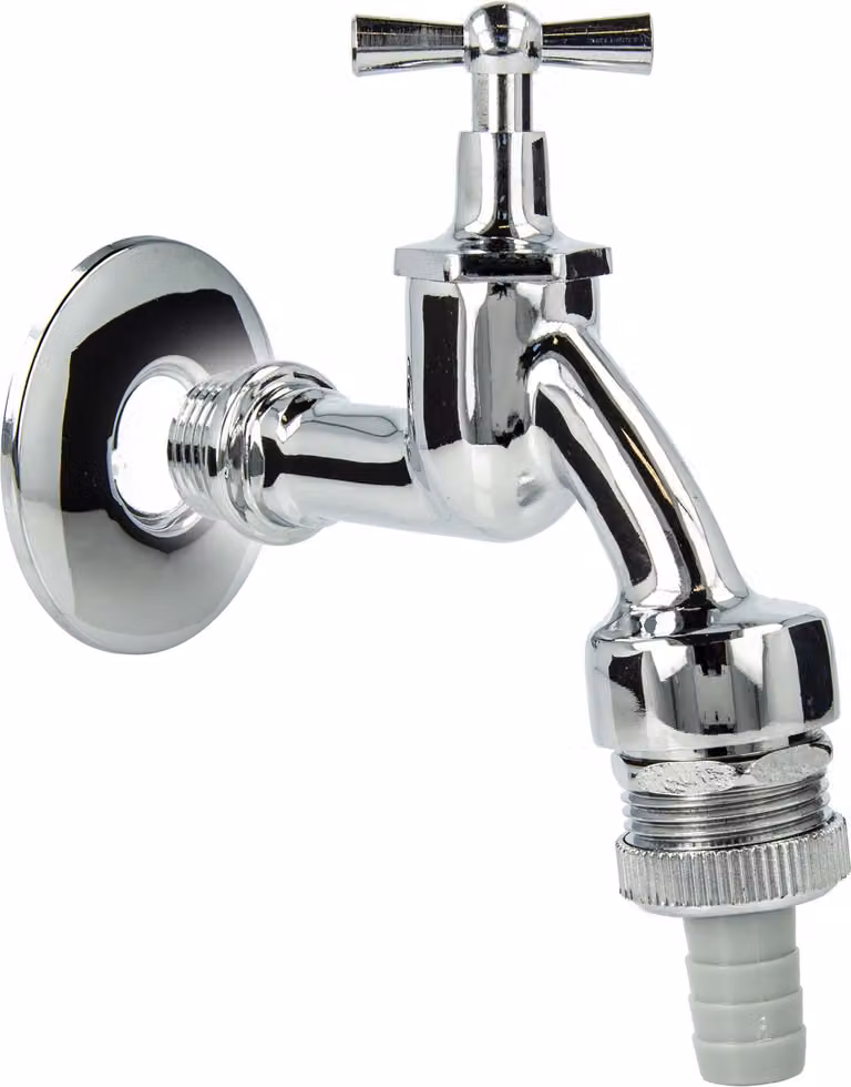 valvola di scarico tecuro da 1/2 pollice, con ginocchiera, aeratore per tubi DVGW, ugello per tubo flessibile, rosone a parete, nastro di tenuta - ottone cromato lucido