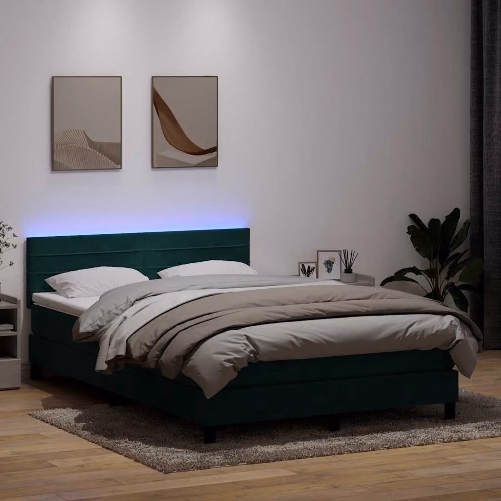 Maison Exclusive - Letto a Molle con Materasso e LED Verde Scuro 160x220 cm Velluto