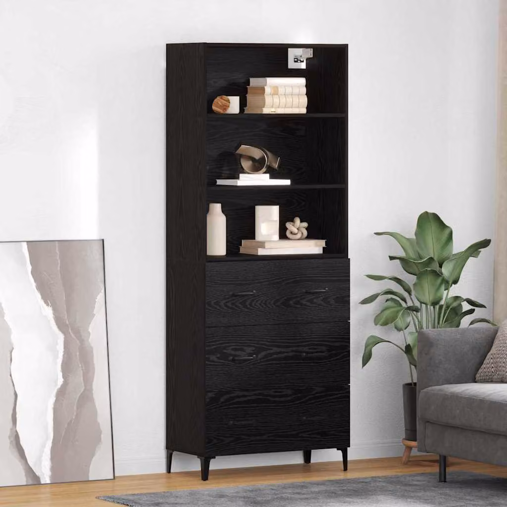 Credenza moderna vidaXL in legno ingegnerizzato e metallo, colore nero, L 69,5 cm x P 34 cm x H 180 cm