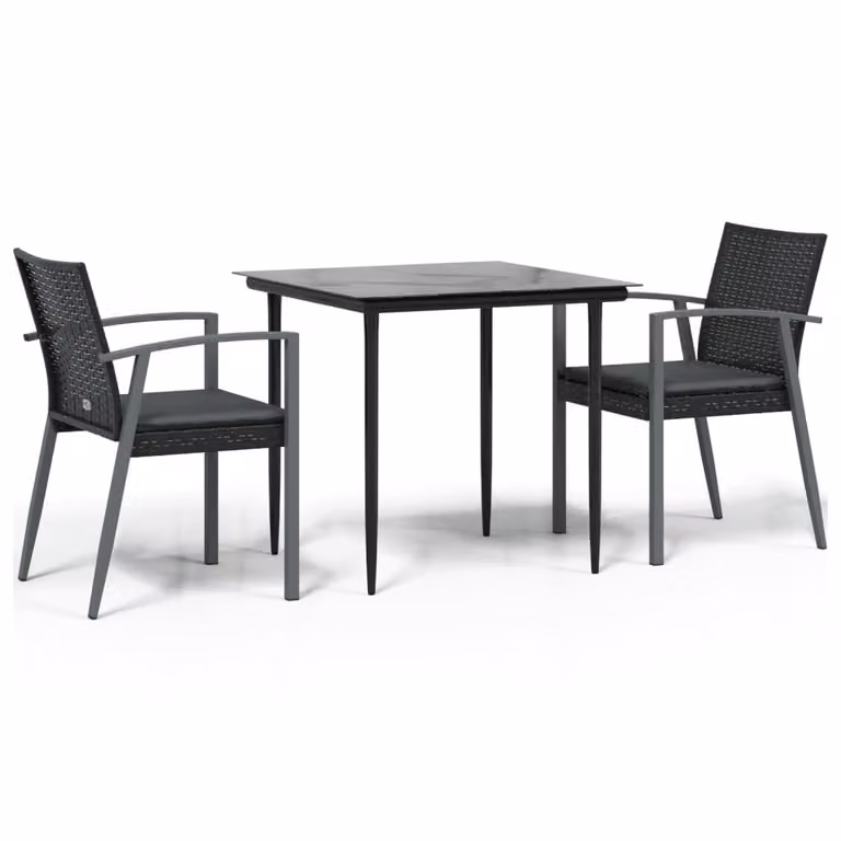 Set Pranzo da Giardino 3pz con Cuscini in Polyrattan e Acciaio