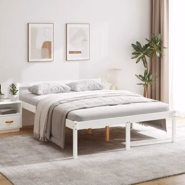 Letto per anziani vidaXL in legno massello di pino bianco laccato L: 160 cm, P: 200 cm, H: 70.5 cm – 1