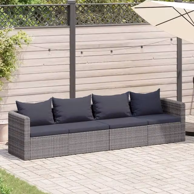 Set Divani da Giardino 4 pz con Cuscini Grigio in Polyrattan 44164