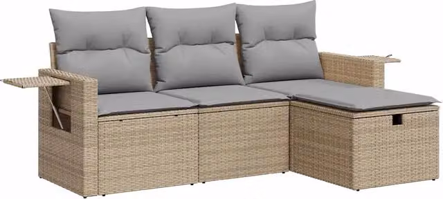 Set Divano da Giardino 4 pz | Set Salotto da Giardino con Cuscini Beige in Polyrattan