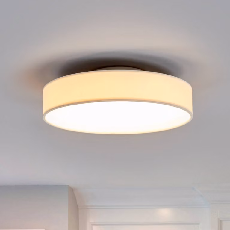 Plafoniera soffitto Saira Lindby, Bianco / Opale, Soggiorno / Sala da pranzo, Tessuto / Stoffa / Seta, Moderno, Plafoniera
