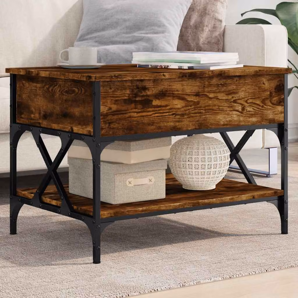 vidaXL Tavolino da Salotto Rettangolare in Rovere e Metallo, Colore Marrone, L 70 x P 50 x H 50 cm