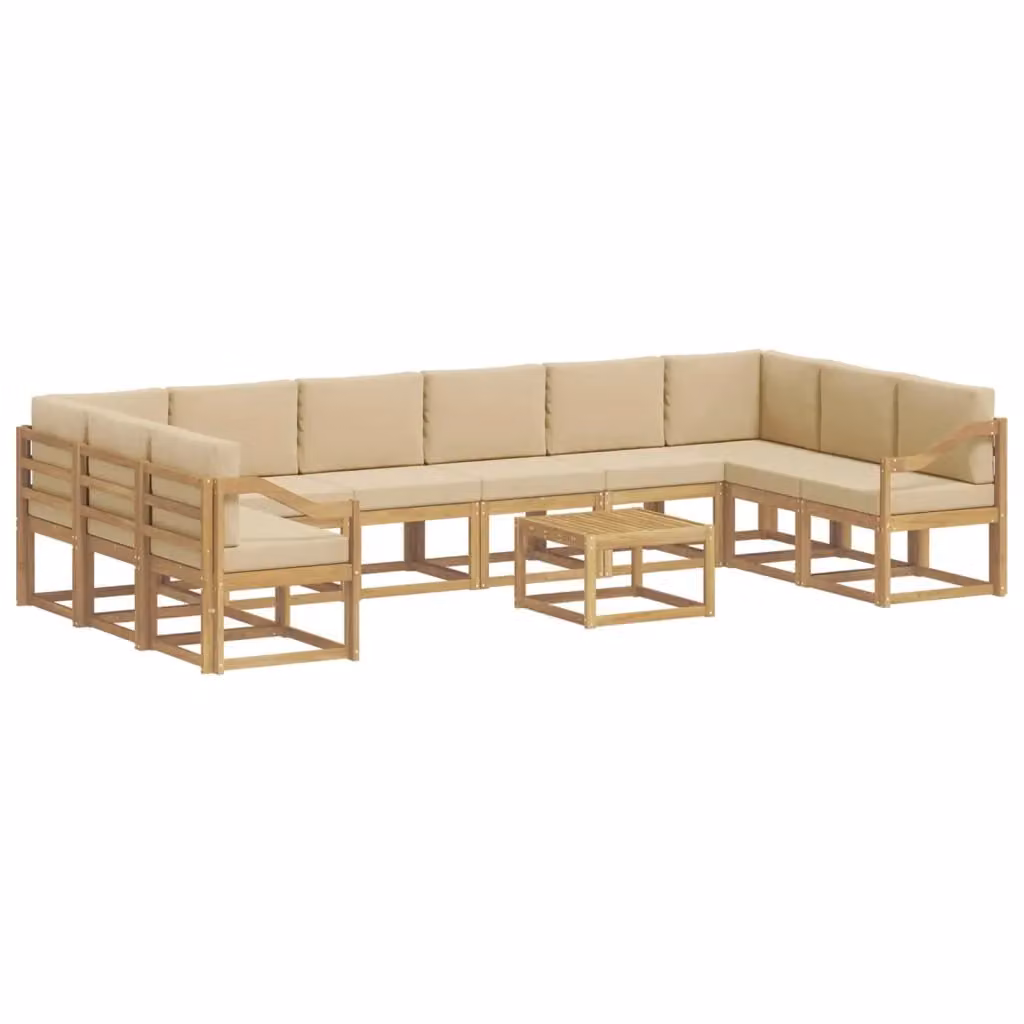 Set di divani da esterno a L vidaXL in legno di acacia con cuscini Bianco e Beige – 2