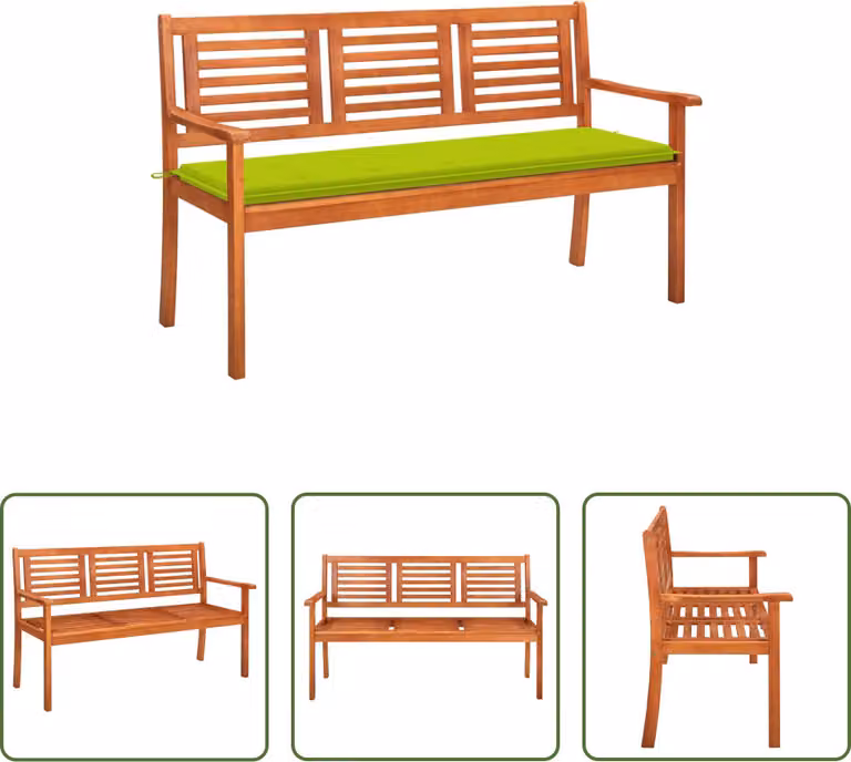 The Living Store Panca da giardino a 3 posti con cuscino 150 cm in legno massiccio eucalipto