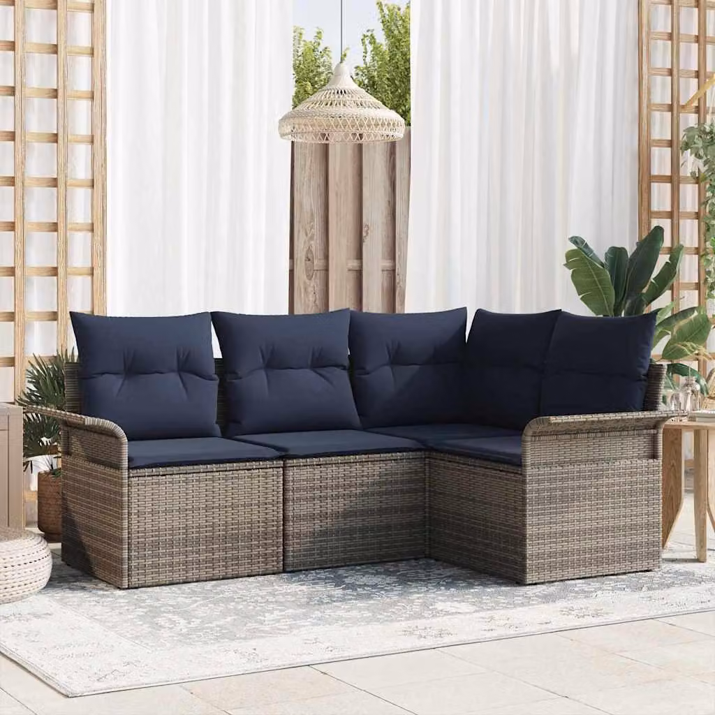 Maison Exclusive - Set da giardino composto da 4 pezzi, divano in rattan sintetico, colore grigio