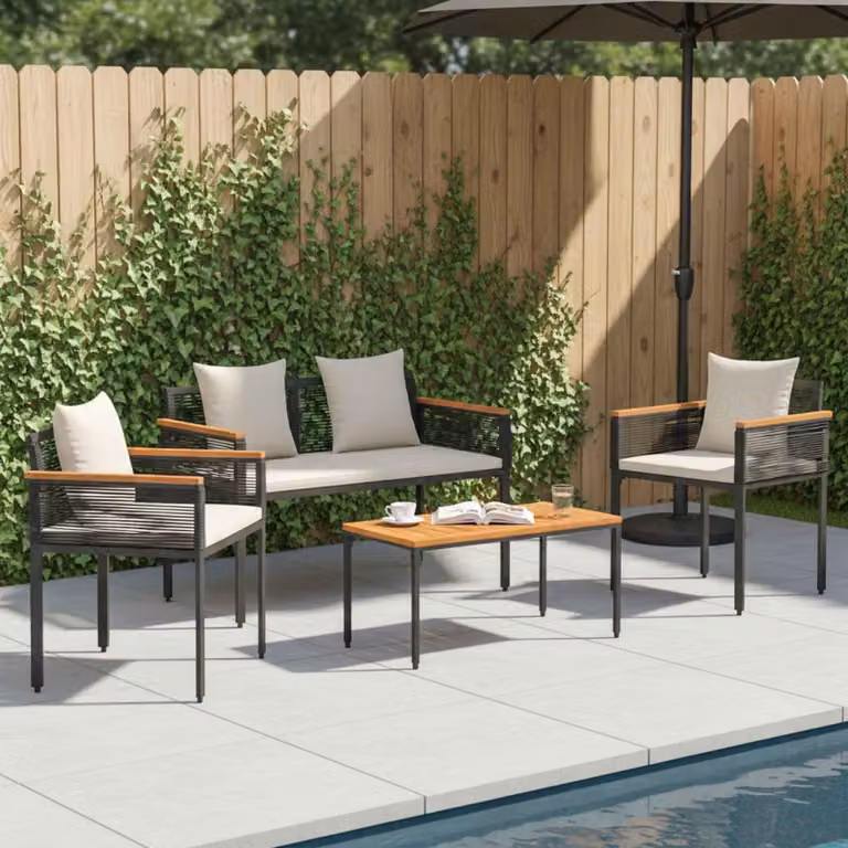 Maison Exclusive - Set di mobili da giardino con cuscini in polyrattan nero e bianco crema