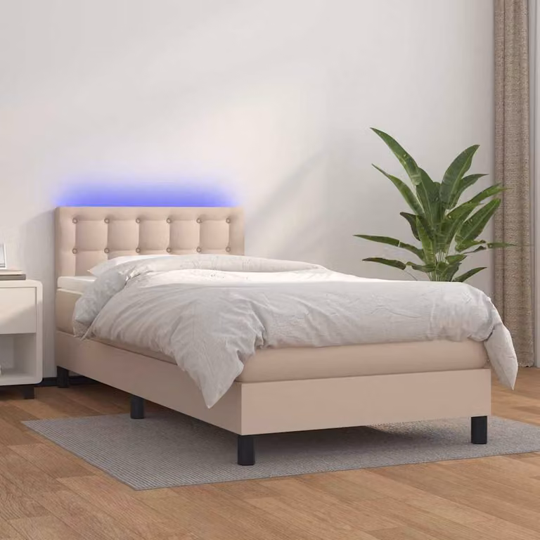 Letto con giroletto a molle e illuminazione LED vidaXL, colore cappuccino, L/P/H: 100 x 200 cm