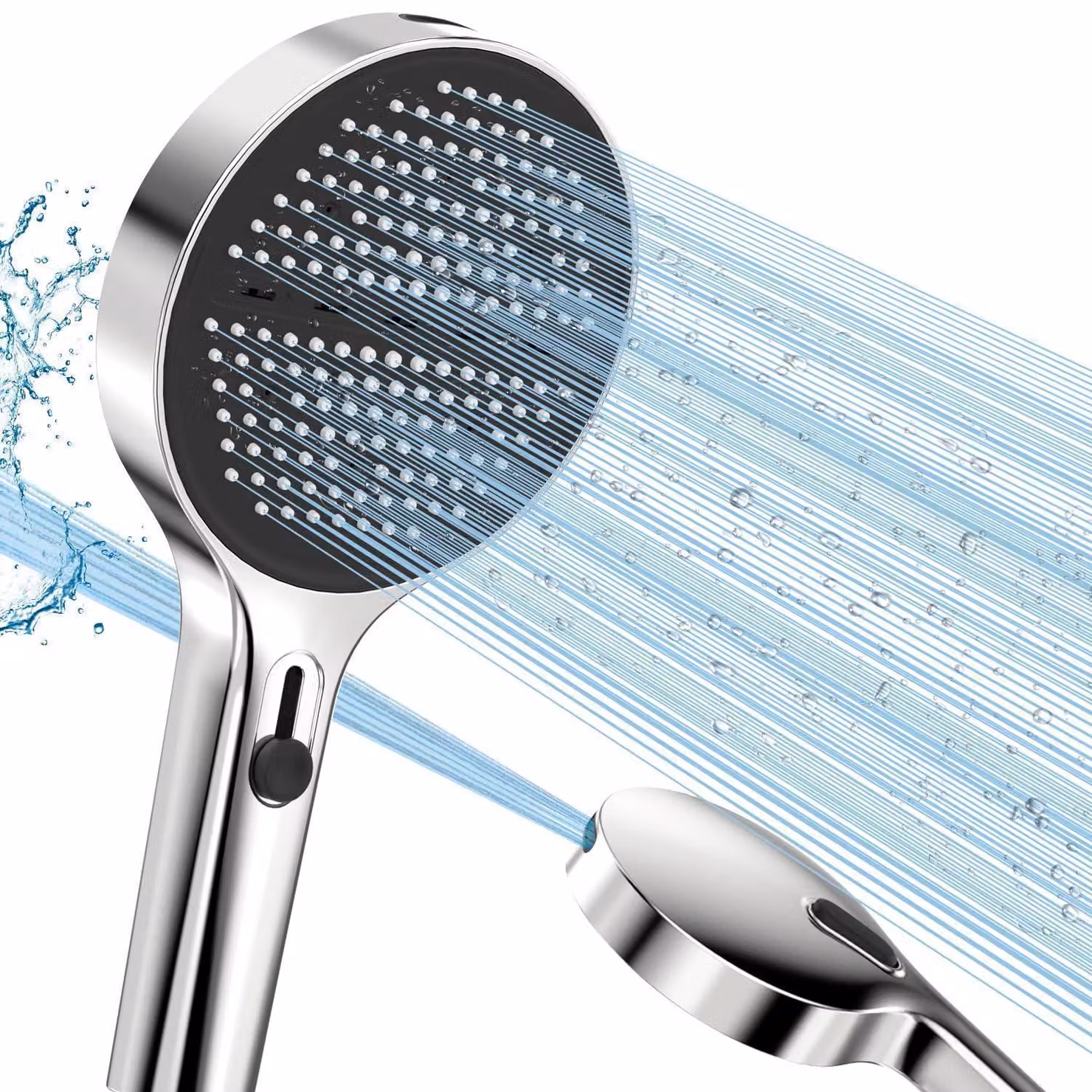 Doccia a mano con 3 tipi di getto + getto spray ad alta pressione, colore argento