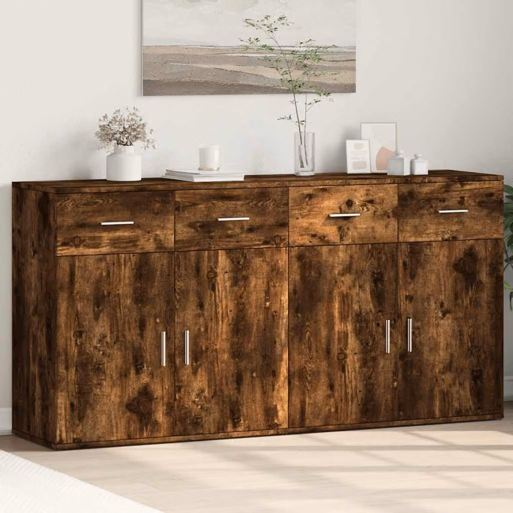Set di 2 credenze vidaXL in legno multistrato e MDF, colore rovere fumo, L 79 cm x P 38 cm x H 80 cm