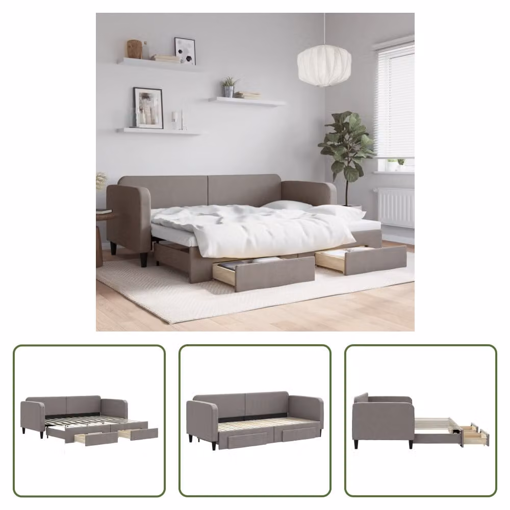 The Living Store Letto allungabile con cassetti Taupe 80x200 cm tessuto