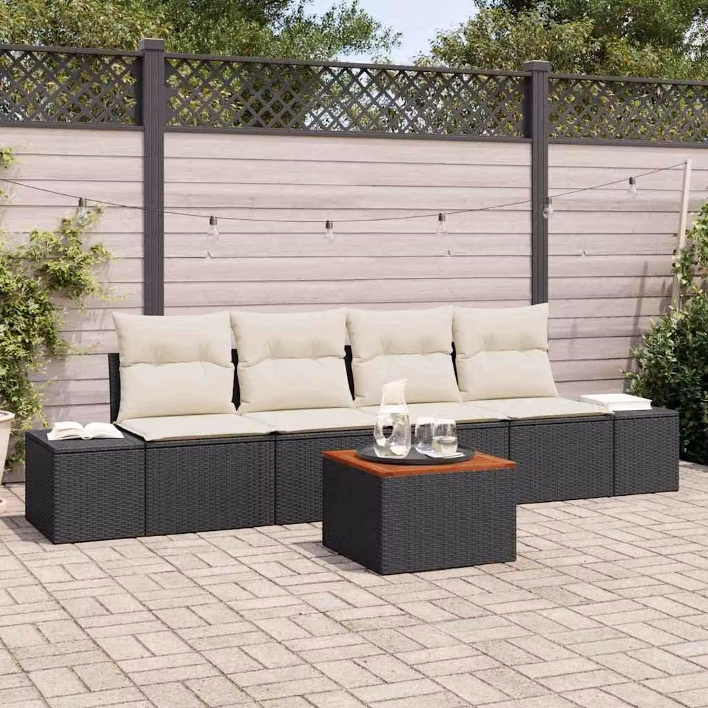 Maison Exclusive - Set Divano da Giardino 5 pcs Nero e Crema polyrattan