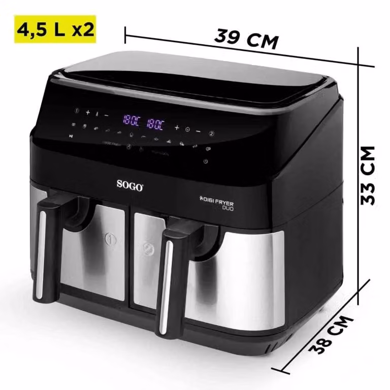 Friggitrice ad aria doppia Sogo da 9L con 2 cestelli indipendenti, 12 programmi, temperatura fino a 200°C e 1750W, colore nero – 2
