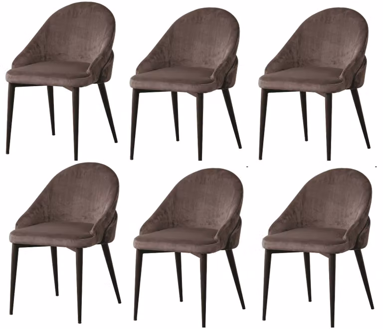 Sedia da pranzo opulenta, set di 6, tessuto marrone, schienale rotondo elegante