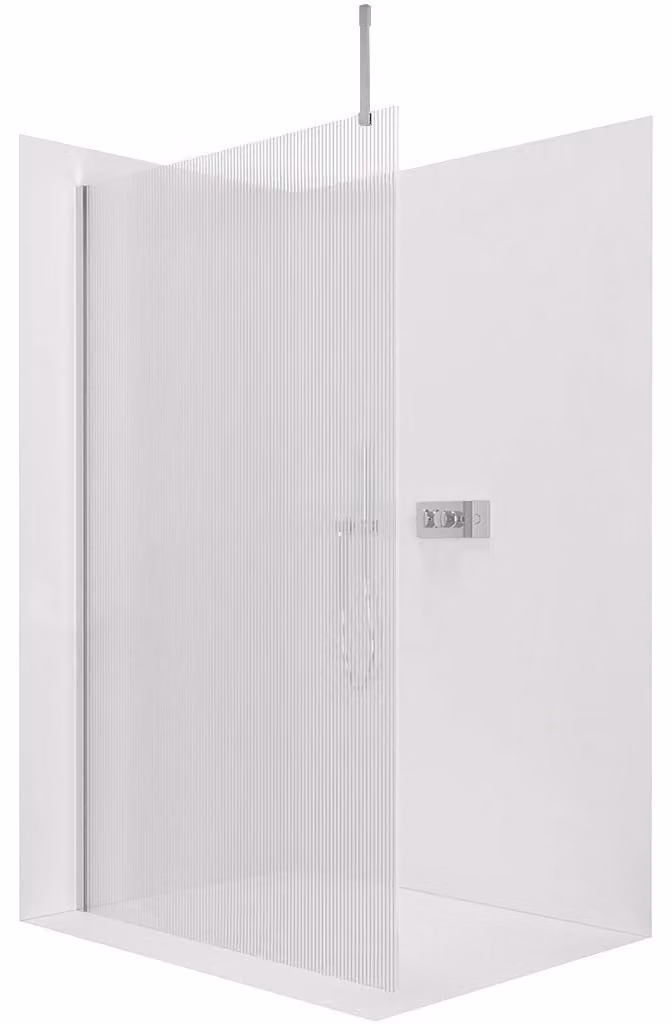 CERANO - Box doccia Walk-in Onyx Top Cube L/P - 8 mm - montante squadrato - cromato, vetro rigato - 150x200 cm