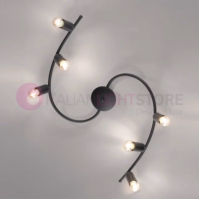 SNAKE Plafoniera a soffitto IRIS LUCE in metallo nero con 6 luci in stile industriale moderno