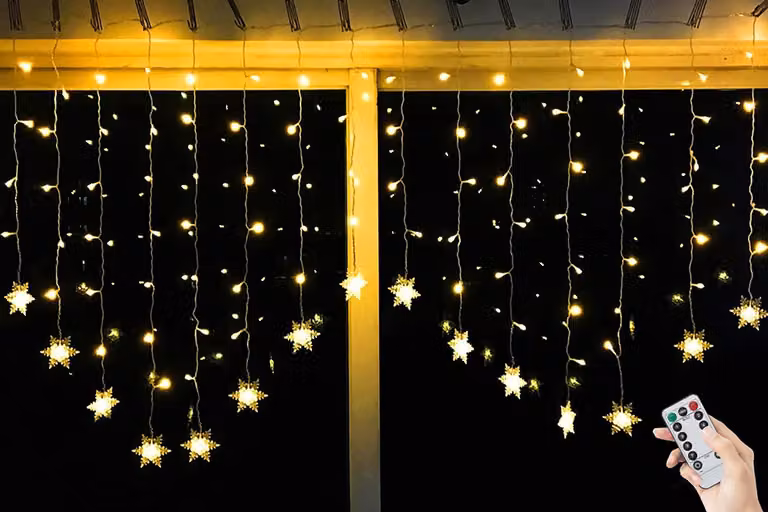 Tenda luminosa a forma di fiocchi di neve, dimensioni 2x1 metro, 8 modalità, alimentazione USB, luce bianco caldo