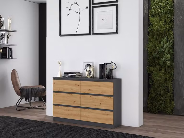 Comò, larghezza 120/140 cm, 6 cassetti