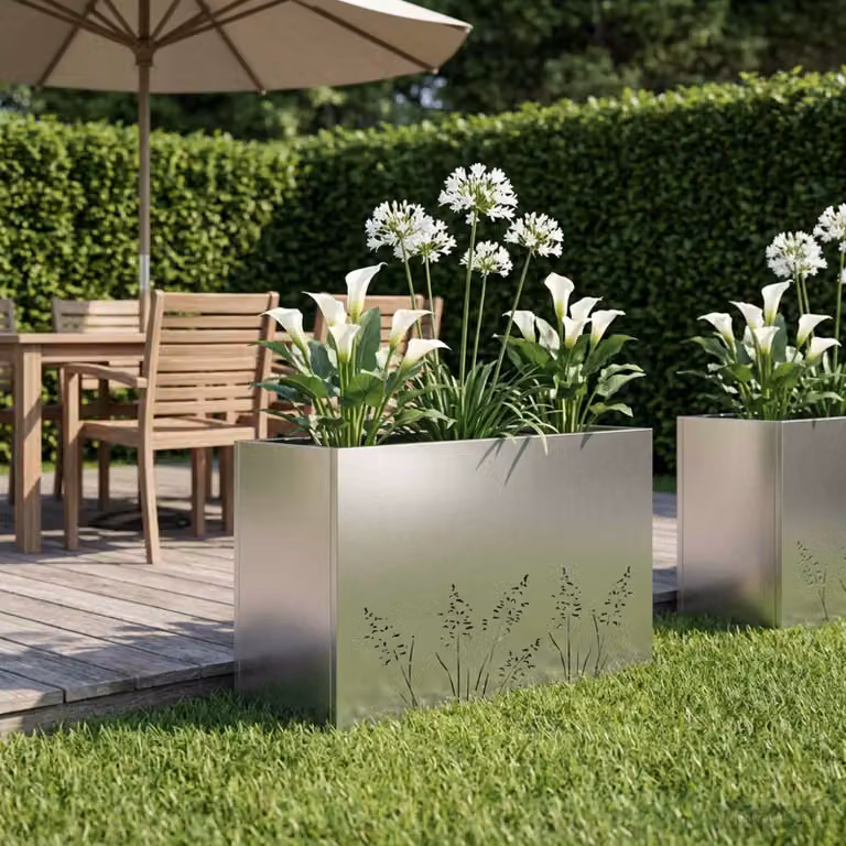 Vaso da giardino vidaXL in acciaio zincato argento L: 80 cm, P: 30 cm, H: 49 cm
