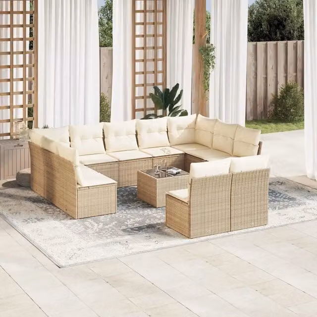 Set di divani da giardino VIDAXL in polyrattan con cuscini beige, 12 pezzi