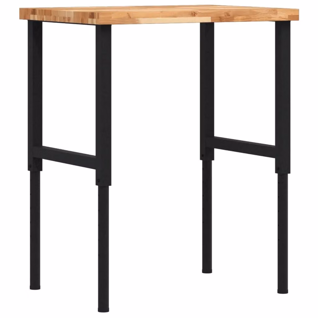 Banco Lavoro Regolabile in Legno di Acacia e Metallo vidaXL, Colore Marrone e Nero, L 80 cm x P 60 cm x H 73-99,5 cm – 2