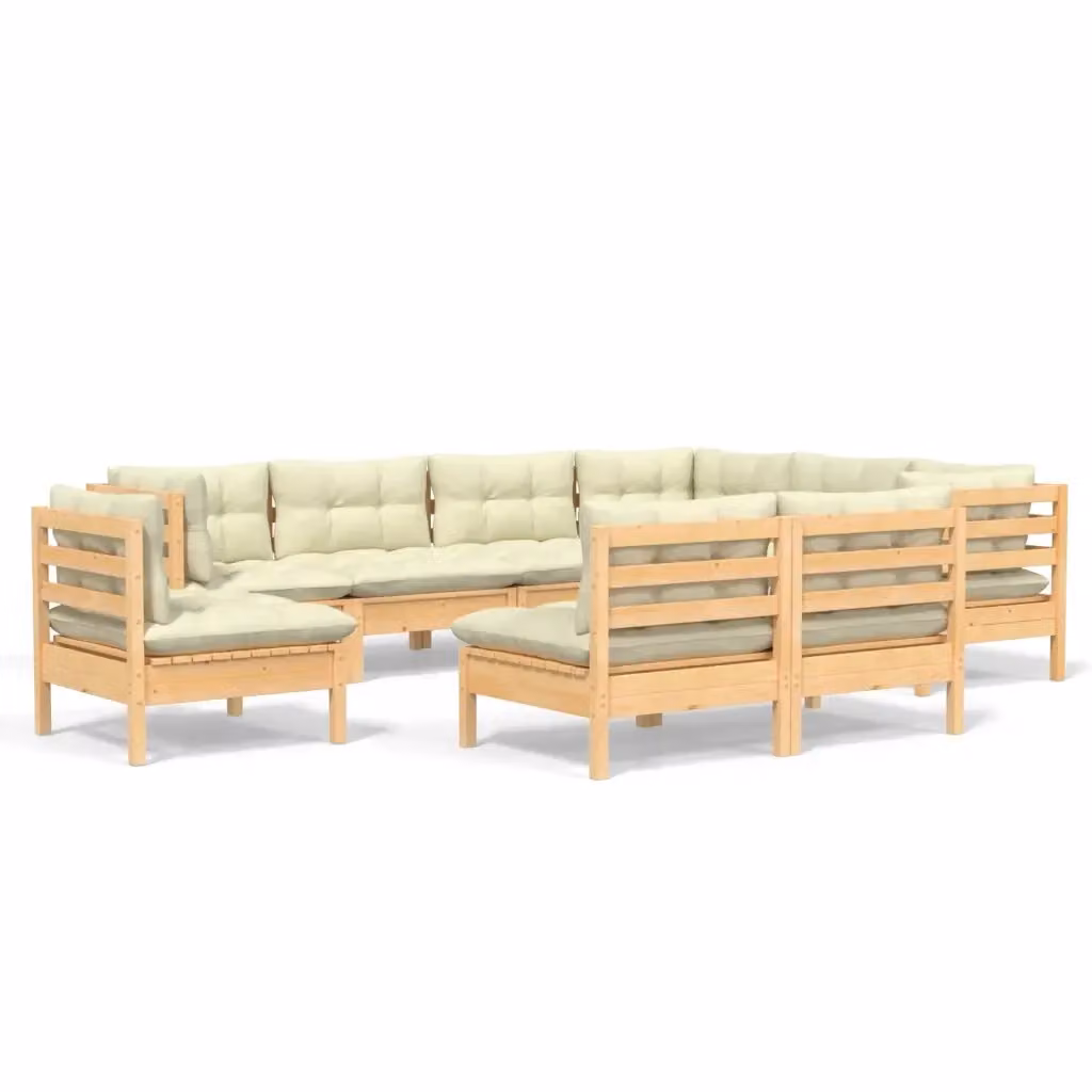 Set di Divani da Giardino vidaXL in Legno di Pino con Cuscini Beige, 9 Pezzi – 2