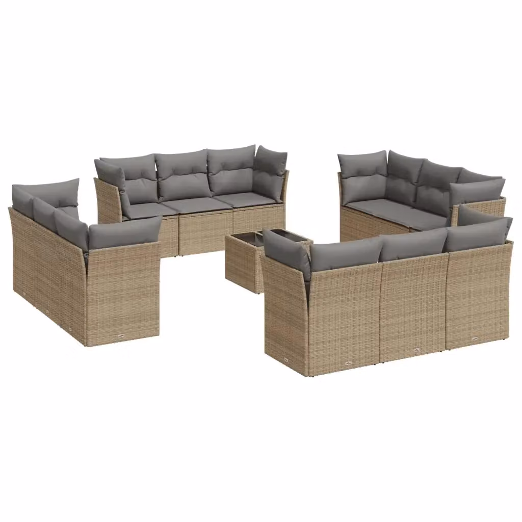 Set Divano da Giardino VIDAXL a Forma a U in Polyrattan con Cuscini Beige, 13 Pezzi – 2