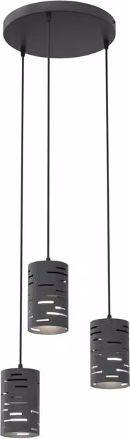 Lampada a sospensione Njoror Luceart-Classic con 3 luci cilindriche in metallo nero e base tonda