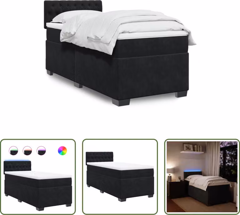 The Living Store Letto a molle con materasso nero 90x190 cm in velluto