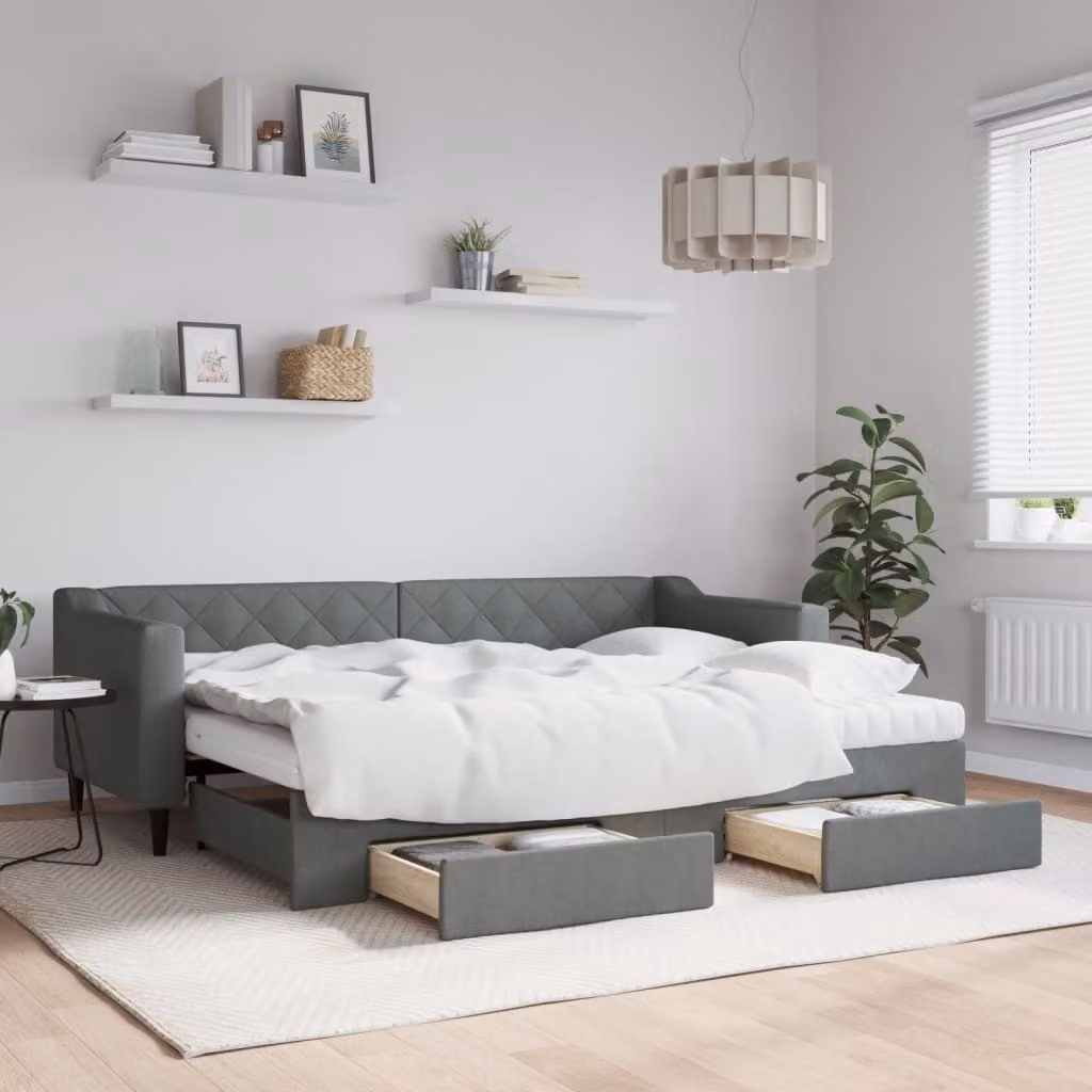 Maison Exclusive - Divano letto estraibile con cassetti, grigio scuro, 80x200 cm, tessuto