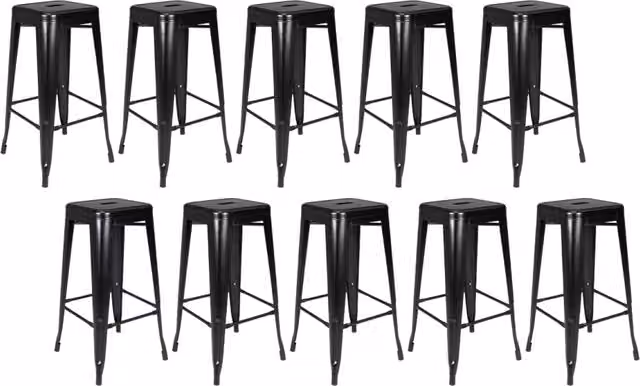 Set di 10 sgabelli bar cucina industriali in metallo nero, sgabelli impilabili - Maggie